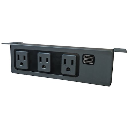 Electriduct Outlet Strip, Under Table, USB, 2 USB/3 Outlet(s) Black PDC-SW-3P-2USB-UT